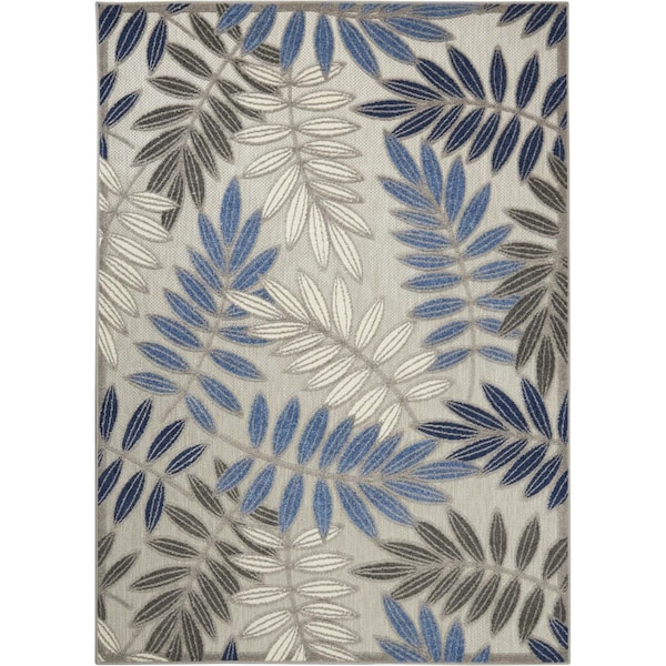 Homeroots 4 x 6 ft. Gray & Blue Leaves Indoor & Outdoor Area Rug 384869 - main
